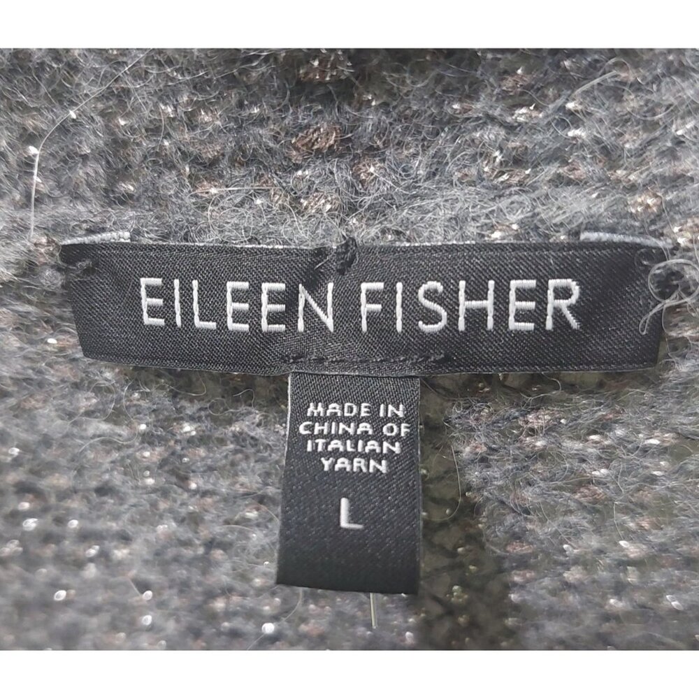 Eileen Fisher Open Front Gray Metallic Alpaca/Wool Blend Cardigan Sweater Large - Picture 4 of 8